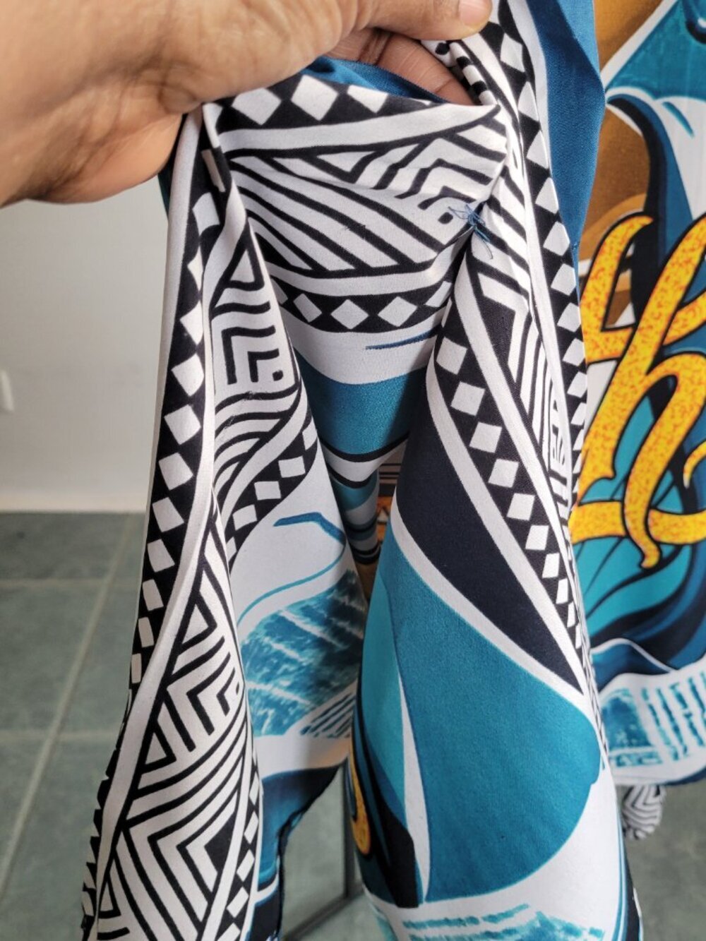 African Print Blue & White Abstract Faith Graphic Kaftan Dress - Picture 9 of 15